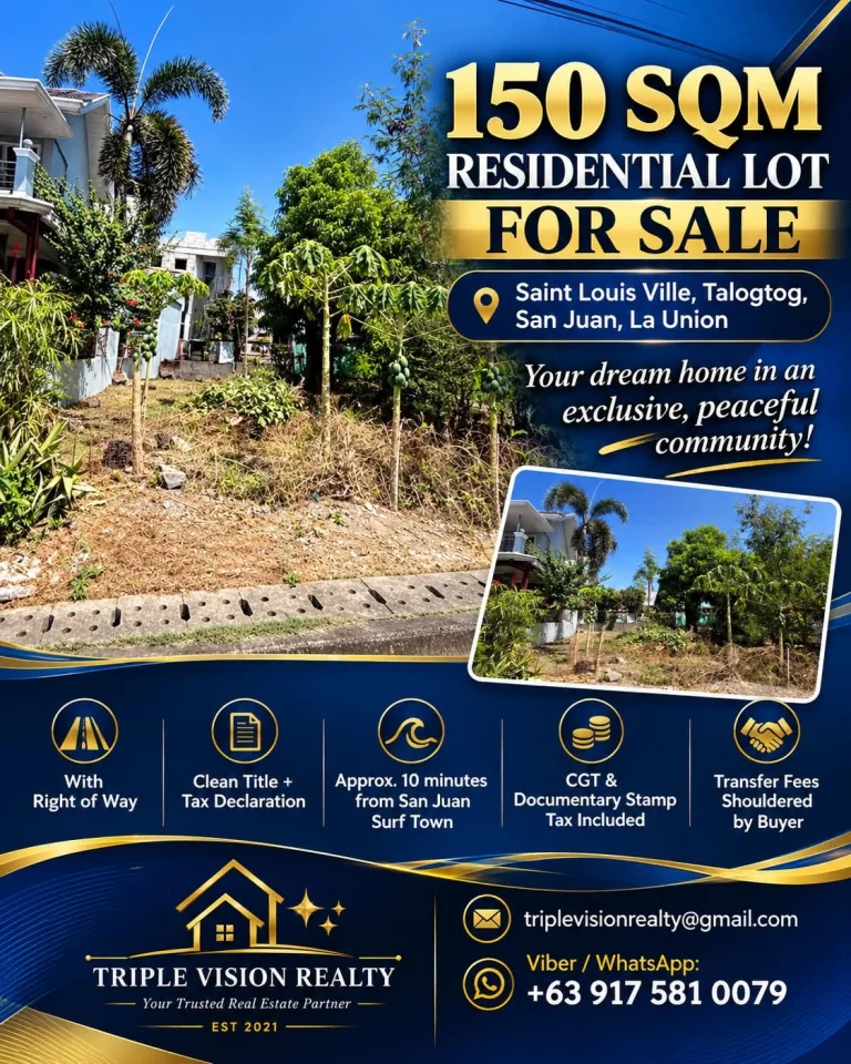𝟭𝟱𝟬 𝗦𝗤𝗠 𝗥𝗘𝗦𝗜𝗗𝗘𝗡𝗧𝗜𝗔𝗟 𝗟𝗢𝗧 𝗙𝗢𝗥 𝗦𝗔𝗟𝗘 📍 𝗦𝗮𝗶𝗻𝘁 𝗟𝗼𝘂𝗶𝘀 𝗩𝗶𝗹𝗹𝗲, 𝗧𝗮𝗹𝗼𝗴𝘁𝗼𝗴, 𝗦𝗮𝗻 𝗝𝘂𝗮𝗻, 𝗟𝗮 𝗨𝗻𝗶𝗼𝗻 in Talogtog, San Juan, La Union