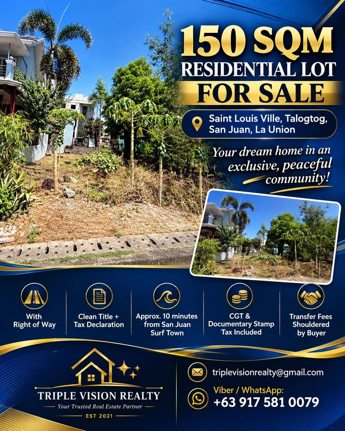 𝟭𝟱𝟬 𝗦𝗤𝗠 𝗥𝗘𝗦𝗜𝗗𝗘𝗡𝗧𝗜𝗔𝗟 𝗟𝗢𝗧 𝗙𝗢𝗥 𝗦𝗔𝗟𝗘 📍 𝗦𝗮𝗶𝗻𝘁 𝗟𝗼𝘂𝗶𝘀 𝗩𝗶𝗹𝗹𝗲, 𝗧𝗮𝗹𝗼𝗴𝘁𝗼𝗴, 𝗦𝗮𝗻 𝗝𝘂𝗮𝗻, 𝗟𝗮 𝗨𝗻𝗶𝗼𝗻